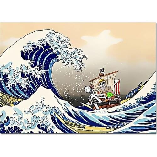 Bandai Katsushika Hokusai One Piece Poster Pirate Ship Canvas Painting Wall Art Posters and Prints Nordic Living Room Decor