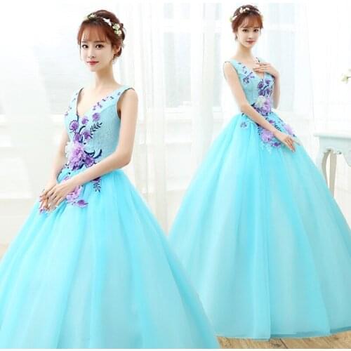 Free ship light blue lace flowers embroidery venice carnival ball gown medieval Renaissance Gown Victorian Marie Belle ball