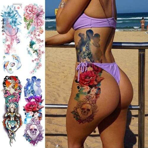 Big temporary tattoos thigh leg body art sexy tatoo for women full arm sleeve tattoo stickers watercolor large fake tatoo water