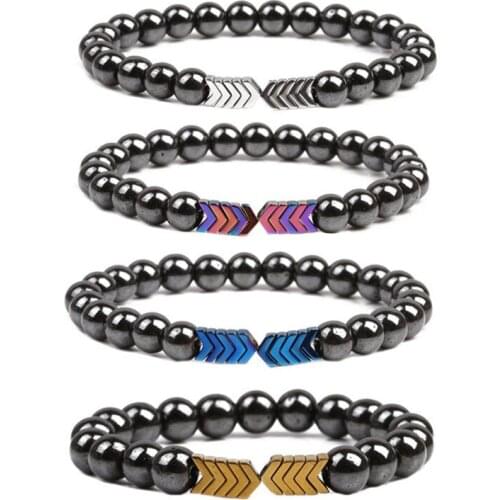 Colorfu Bracelet for Women Men Hematite Magnetic Small V Arrow Beaded Bracelet Black Gallstone Health Care Hand Jewelry