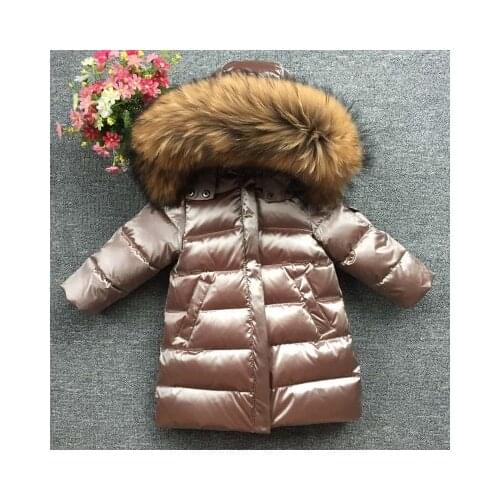 -30 degree Children Girl boy Russia Winter real racoon fur thicken Parkas 90 down Long Coat jacket overcoat baby kids clothing