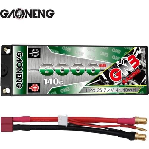 Gaoneng GNB 7.4V 6000mAh 2S 140C lithium battery 6mm Built-in Bullet Hard Case T XT60 Plug for 1:10 RC Car Model Spare Parts