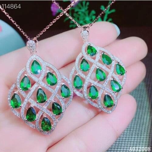 KJJEAXCMY fine jewelry 925 Silver inlaid Natural diopside Gemstone noble necklace ladies pendant support check