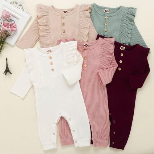 Newborn Infant Baby Boys Girls Clothes Long Sleeve Solid Color Romper Button Ruffles Jumpsuit 3 6 12 18 Months baby kleidung