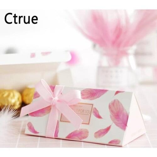 50pcs 11.5X5.5X5CM Pink feather Candy Box with ribbon chocolate gift boxes party favor boxes candy packaging wedding favors