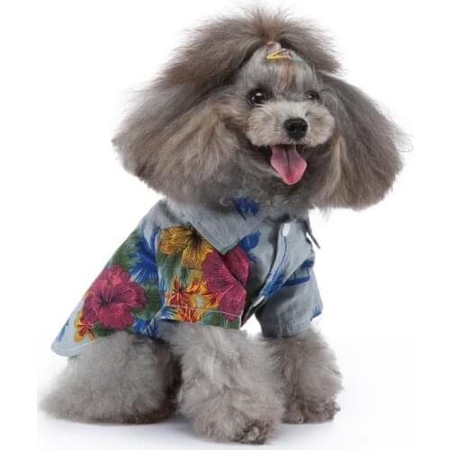 Dog Costume Hawaii Style Printing Two-legged Cotton Turndown Collar Pet Breathable T-Shirt Summer одежда для собак