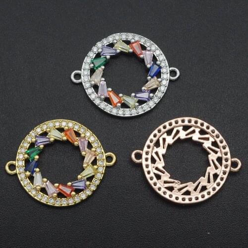 17x21mm 100% Rainbow CZ Zircon DIY Jewelry Round Disc Connectors Charm Wholesale Bracelet Making Connector Custom Orders Welcome