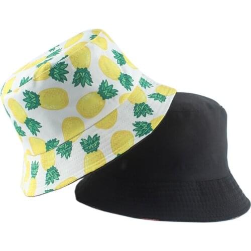 Summer Fruit Pineapple Banana Strawberry Print Fisherman Hat Panama Bucket Hats For Women Men Street Hip Hop Fishing Cap Gorro