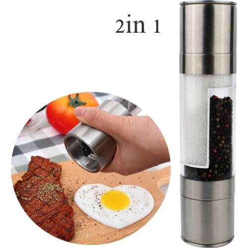 2 IN 1 Stainless Steel Manual Pepper Mill Shaker Salt and Pepper Grinder with Stand Adjustable Coarseness Salt Grinder for Spice