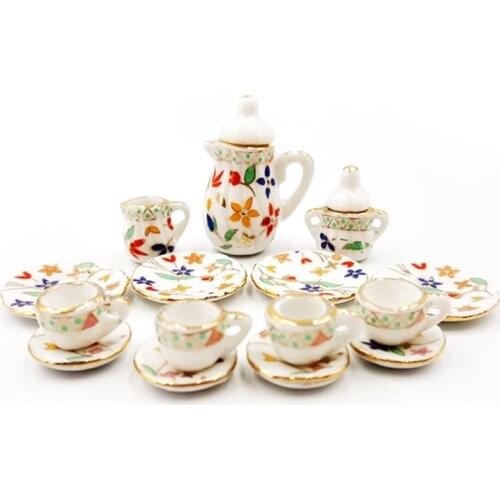 Mini Flower Ceramic Tea Set Pocket Ceramic Miniature Flower Tableware Children Kitchen Porcelain Tea Cup Set Toy