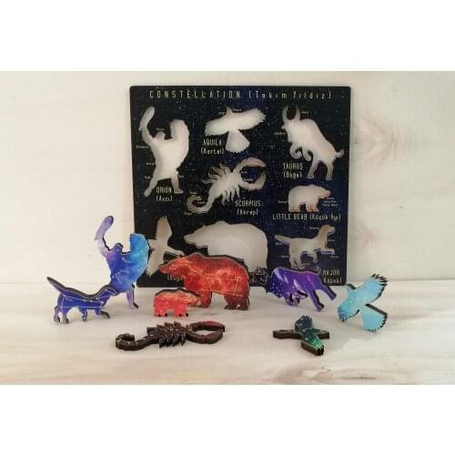 Natural Wood Color The Educational Game Set Jigsaw Puzzle Animals IQ Amplifier Bear Eagle Scorpion Bull Dog Swan