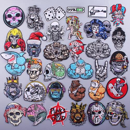 Punk Embroidered Patches For Clothing Iron On Strong Gorilla Patches Stripe For Clothes Appliques For T-shirt Badges Shark Patch