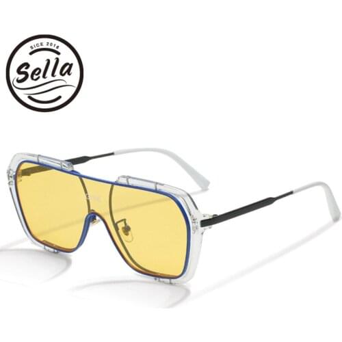Sella 2021 New Fashion Men Women Oversized Square Sunglasses Trending Tint Yellow Transparent Retro Classic Glasses Eyewear