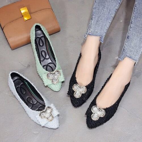 New Women Suede Flats Pure color elegant Fashion High Quality Basic Pointy Toe Metal decoration Flat Slip On Shoes mujer U25-50