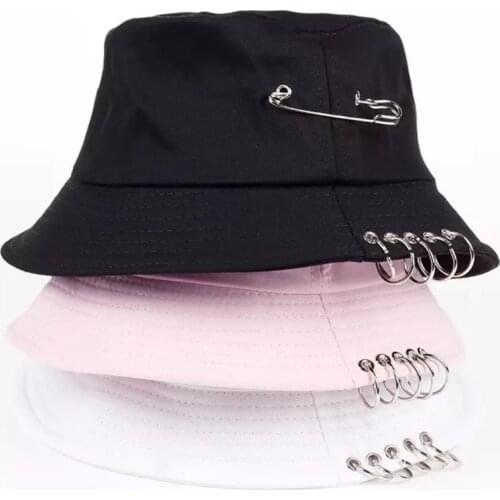 Fashion Bucket Hat Men Women Unisex Pop Bob Outdoor Beach Sun Hat Brooch Ring Harajuku Panama Stylish Fishing Fisherman Cap