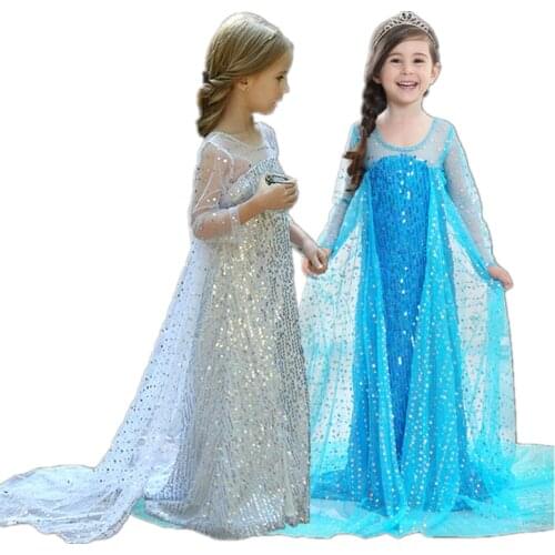 Girls Princess Dress Up Cosplay Costume Girls Party Dress Sequins Snow 2 Kids Dresses for Girl Christmas Dress Halloween Clothes