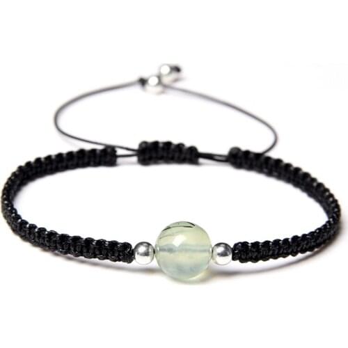 Handamde Men Braided Bracelet 10mm Green Prehnites Quartz Beads Bracelet Adjustable Yoga Jewelry for Women Male Energy Bracelets