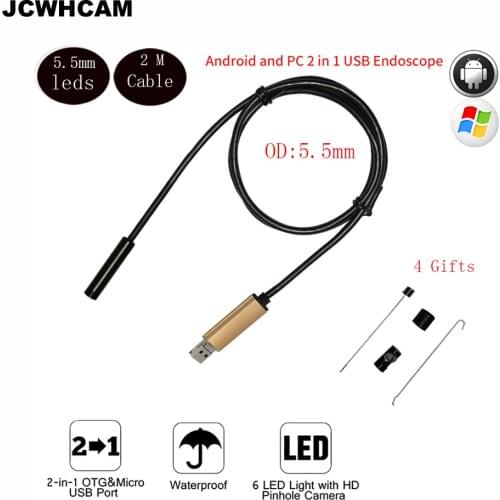 JCWHCAM HD 480P 5.5MM Mini USB Android Inspection Endoscope Camera Underwater Endoscopio Tube Micro Camera For Windows Android