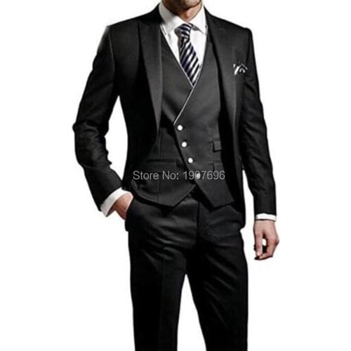 Slim Fit Men Suits for Wedding Groom Tuxedo 3 Piece Set Jacket with Pants Vest Peaked Lapel Male Fashion Clothes