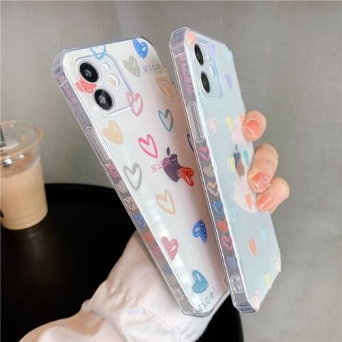 Transparent Cute Love Heart Soft Phone Case For iPhone 11 12 Pro MAX XR XS SE2020 X 7 8 Plus Graffiti Silicone Cover Fundas Capa