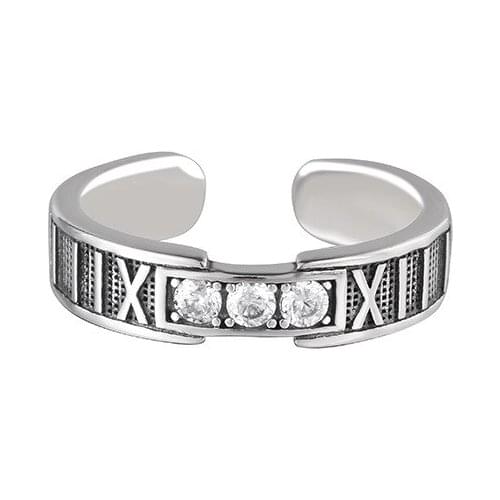 Retro Authentic 925 Sterling Silver Fine Jewelry Black Enamel Roman numerals Ring Zircon C-K516