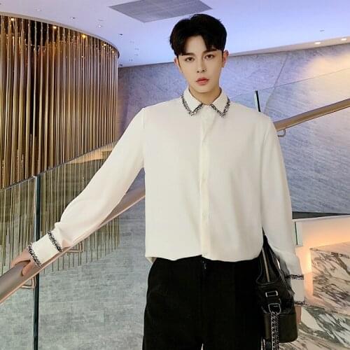 Mens Shirts Spring Designer Style Alternative Floral Edging Drape Solid Color Shirt Tide Brand Mens Clothing Loose Long Sleeve