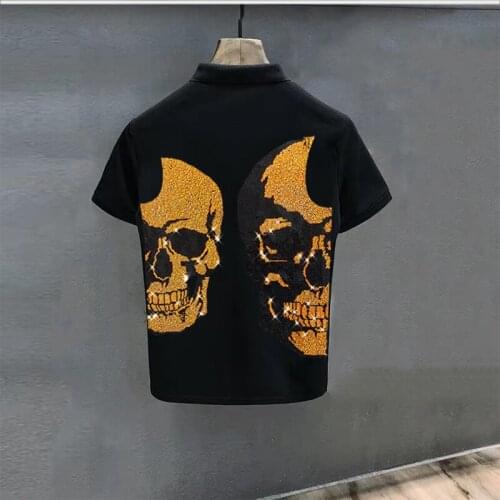 Animal Series Hot Drill Polo Shirt Black And White Slim Anti-Wrinkle Simple Streetwear Design Mens Summer Cotton Short Sleeves