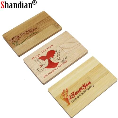 SHANDIAN Free Logo Wooden Card USB 2.0 Flash Drive 4GB 8GB 16GB 32GB 64GB Pen Drives Photography Memory Stick Wedding Gifts