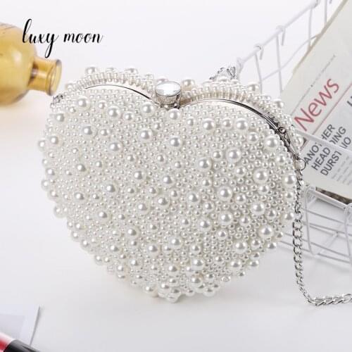 Pearl Clutch Bag Woman Heart Shape Luxury Designer Handbag Chain Shoulder Evening Bags Fashion Womens Clutch Bag Wedding Z164