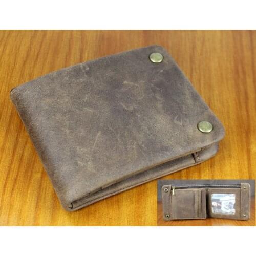Vintage Cowhide Genuine Leather Wallet Men Leather wallet Male bifold clutch Credit card Wallet coin bag horizontal Brown WF110