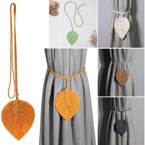 Leaf-Shaped Curtain Tassel Tiebacks Handmade Knit Curtain Rope Tie Backs Holdbacks Decorative Curtain Holder Accessories 2021