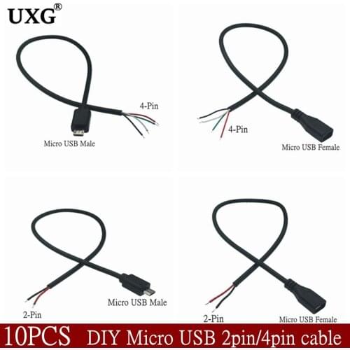 10PCS Micro USB 2.0 A Female Jack Android Interface 4 Pin 2 Pin Male Female Power Data Charge Cable Cord Connector 30CM 1m