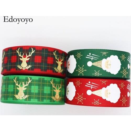 10 Yards 1'' 25MM Christmas Gold Foil Printed Grosgrain Ribbons For Hair Bows DIY Handmade Materials Y19102204