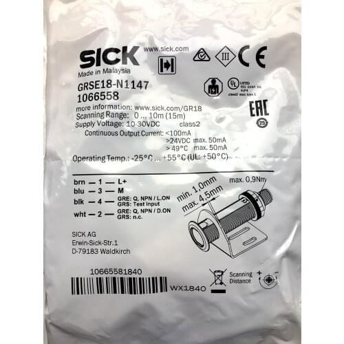 100% New Original Sick Cylindrical Photoelectric Switch GRSE18-N1147 Item No. 1066558