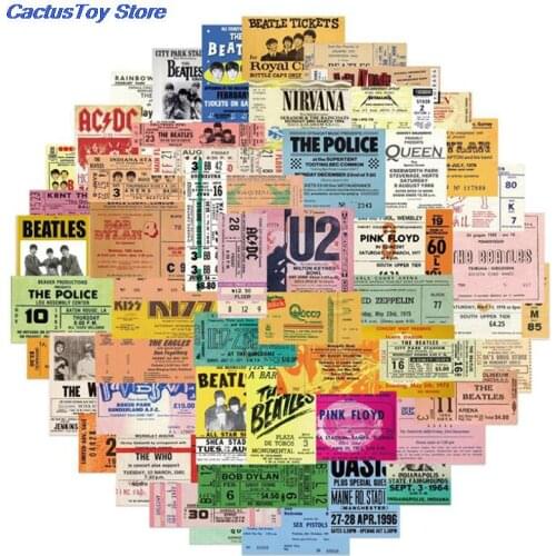 55Pcs Retro Airline Boarding Pass Ticket Music Rock Band Stamp Stickers Car Suitcase Helmet Skateboard Scrapbooking Sticker