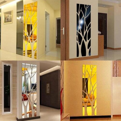 Acrylic Mirror Wall Stickers Tree Home Decor Silver Gold Sticker Most Modern Home Living Room Bedroom Decoration