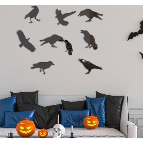 Halloween Crow Acrylic Mirror Wall Stickers 3D DIY Self-adhesive Wall Sticker Living Room Bar Haunted House Halloween Decoration