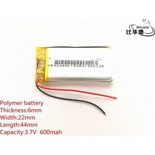 Free shipping 10pcs/lot Liter energy battery 602244 3.7V 600mAh Rechargeable lithium Li-Polymer Battery For GPS,mp3,mp4,mp5,dvd