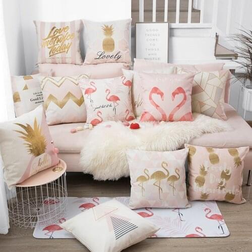 Nordic Style Home Decorative Cushion Cover Pink Flamingo Golden Pineapple Geometric Cushions Case Pillow Case Home Decor 43x43cm