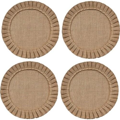 Rustic Farmhouse Burlap Round Placemats Set of 4, Size in 15 Inches Diameter