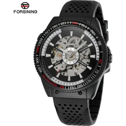 FORSINING Fashion casual sports style mens waterproof watch silicone strapstrap hollow dial automatic mechanical watches