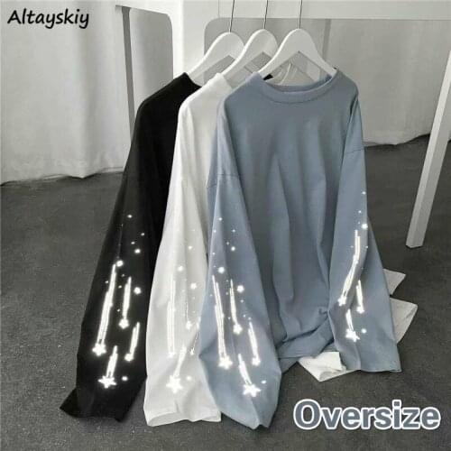 Long Sleeve T-shirts Women Ins Chic Unisex Harajuku Spring Basic Oversized Teens Streetwear Couples BF Style Loose Ladies Tops