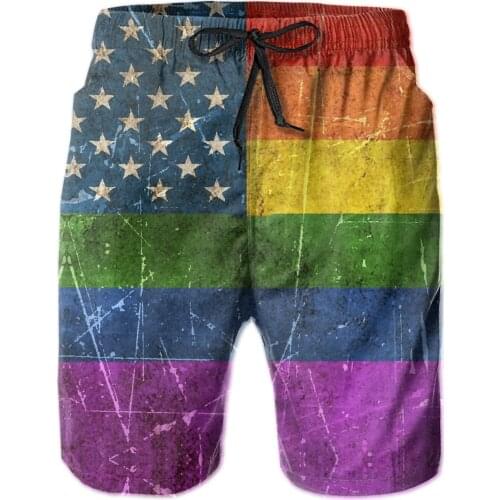 Hawaii Pants Causal Breathable Quick Dry Funny NoveltyLoose Vintage Aged And Scratched Gay Pride Rainbow Ameri