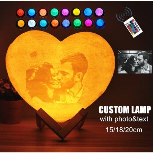 2020 Customized Moon Lamp with Photo&Text, Heart Shape 3D Printed Moon Night Light Personalized Gifts for Birthday,Mothers Day