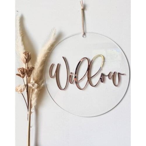 Custom Acrylic Name Sign, Round Clear Baby Name Sign, Girl Nursery Decor, Boho Girls Room, Bohemian Chic Baby Decor, Rose Gold A