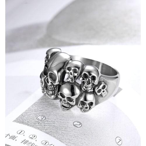Size 7-15 316l Stainless Steel Multi Skull Head Rings For Biker Men Boys Cool Fashion Motorcycle Men Signet Rings Rock Roll Band