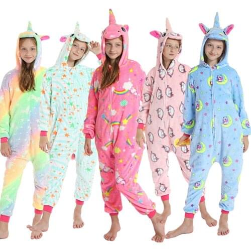 Kids Winter Blanket Sleeper Children Hooded Jumpsuits Nightwear Unicorn Onesies Sleepwear For Boys Girls Pajamas Baby Clothes
