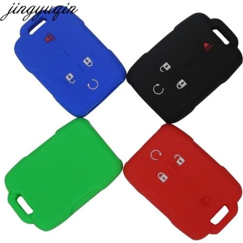 Jingyuqin Skin Silicone Case Holder For GMC Cadillac Chevrolet Silverado Sierra 4 buttons Car Remote keyless Entry Fob Cover