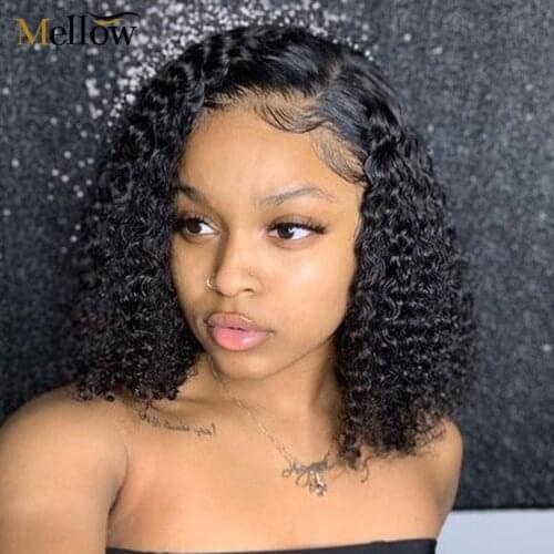 Peruvian Deep Wave Curly Lace Part Wig Human Hair Short Bob Deep Curly Wig Pre Plucked With Baby Hair Curly Human Hair Wigs