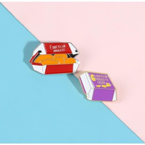 Cartoon Fun Food Burger Fried Chicken Club Enamel Brooch Custom Alloy Badge Clothes Bag Pin Fashion Woman Jewelry Accessories